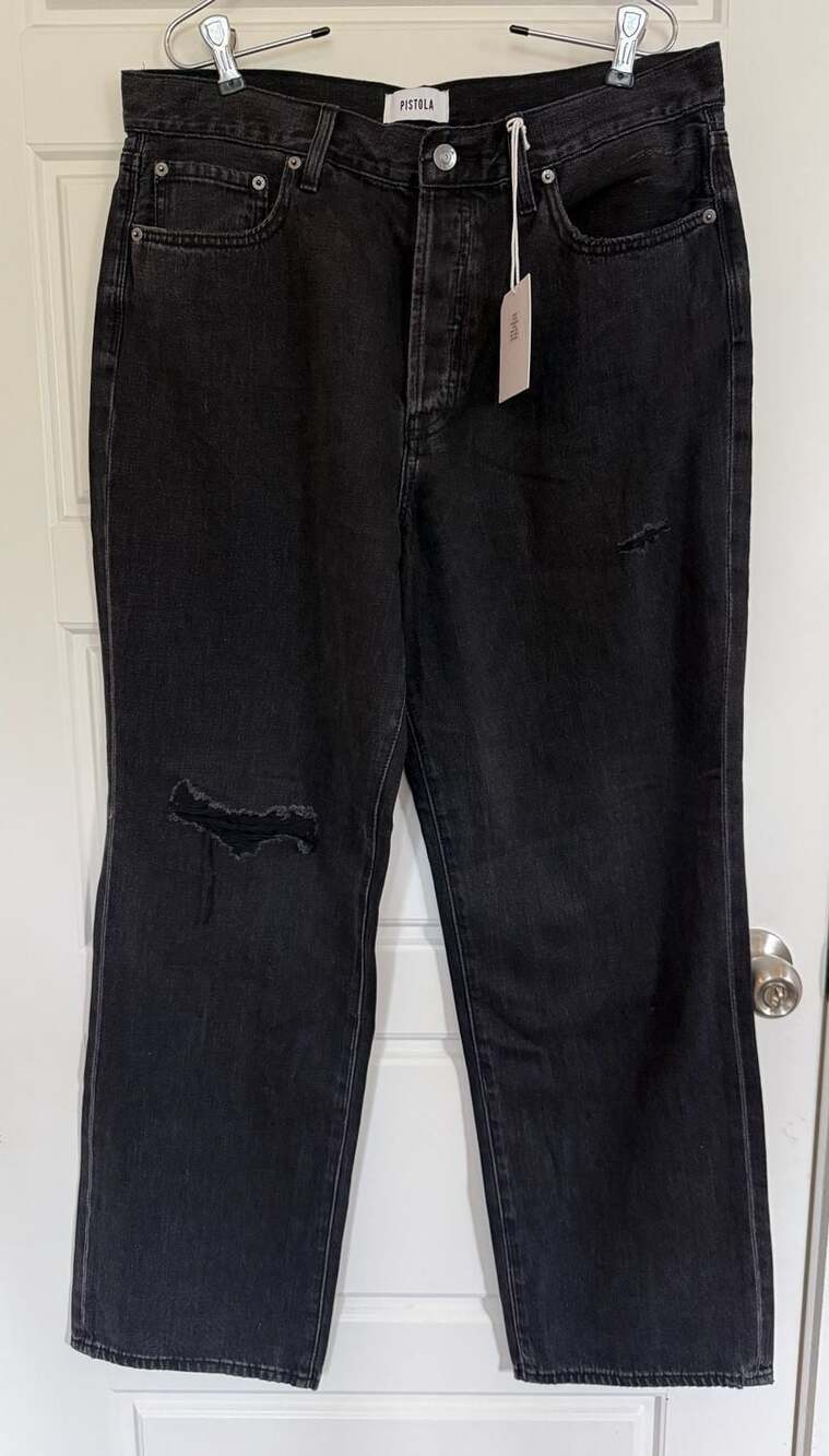 Pistola Cassie Super High Rise Straight Leg Jeans in Night Shade Distressed